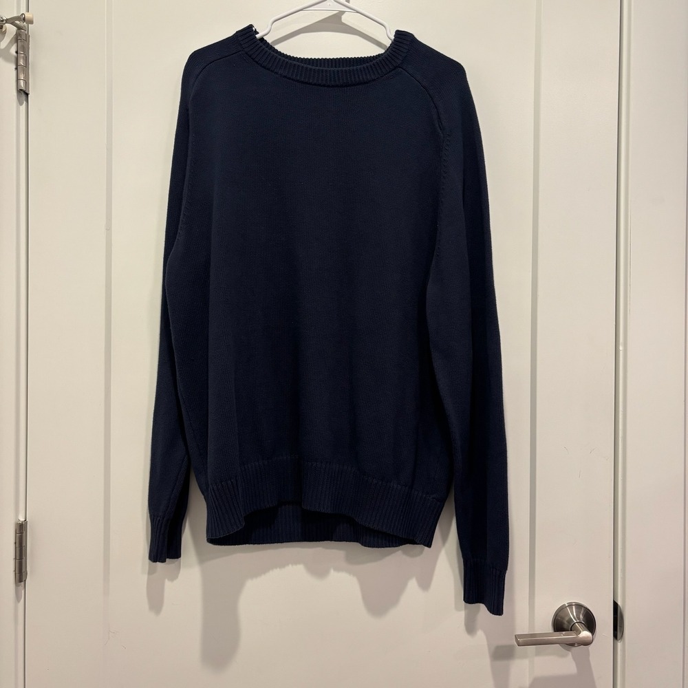 Knit For J. Crew XXL Navy Blue Crewneck Raglan Knit Sweater Solid Cotton Blend